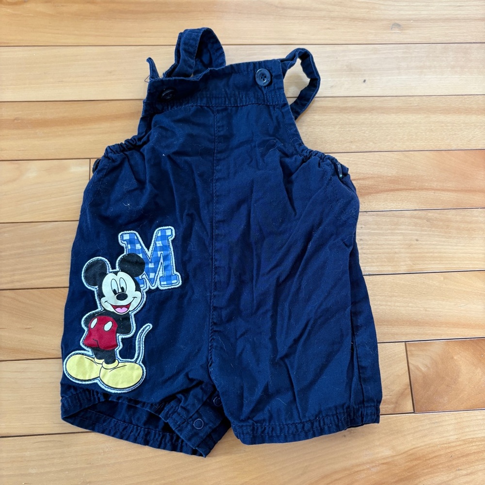 Disney Mickey Mouse overalls shorts cotton navy blue baby 0-3 months